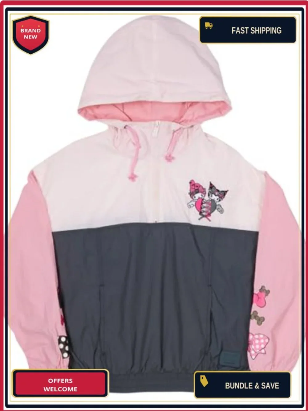 100% Nylon Half-Zip Windbreaker Jacket Unisex S-3X Sanrio